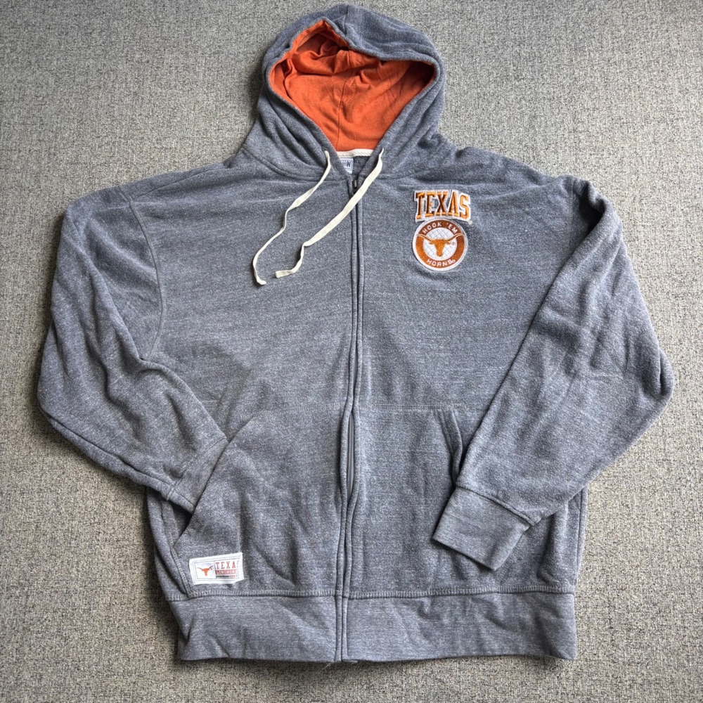 Texas Longhorns Hoodie Mens XL Gray Full Zip Hook‎ Em Horns Fleece